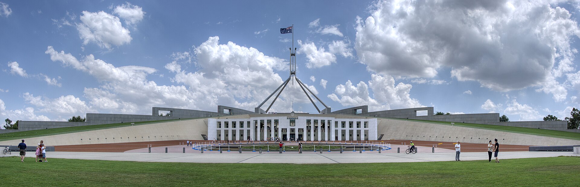 Parliament House Canberra beneath its central flagpole
